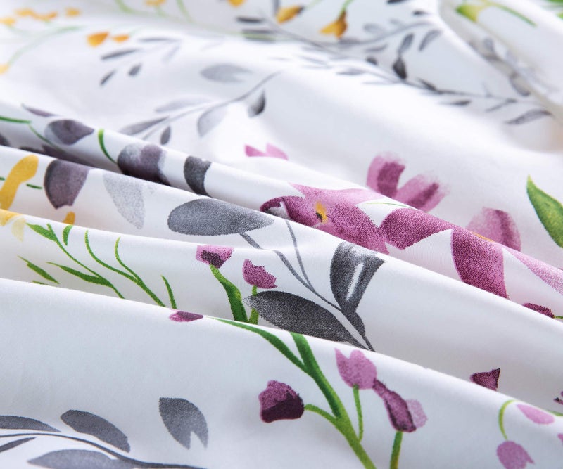 Eikei Windflower Bedding Bloomfield Floral Duvet Cover 3pc Set Cotton Botanical Nature Vines Branches Birds Butterflies Multicolored Flowers (Full/Queen, White) - Image 2
